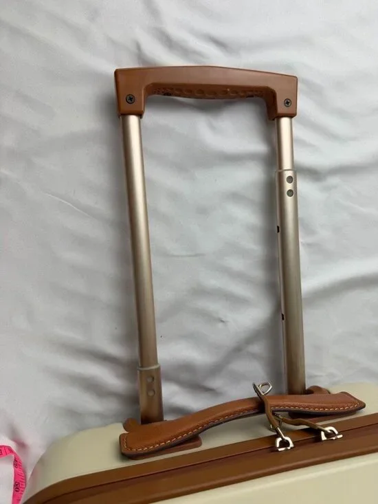 BRICS BELLAGIO 21” Suitcases Cream Tan Rolling Suitcase Trunk Leather Trim - Picture 7 of 16